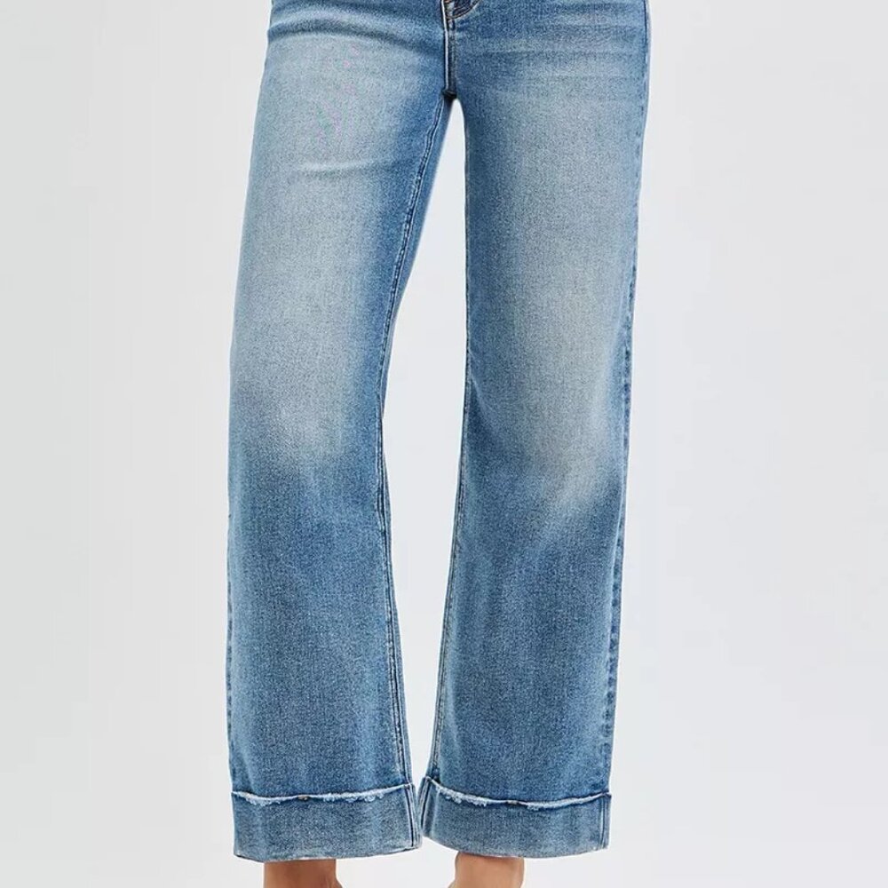 RISEN Full Size Mid Rise Crop‎ Straight Jeans with Taylor Cuffed Plus Size - Picture 2 of 6